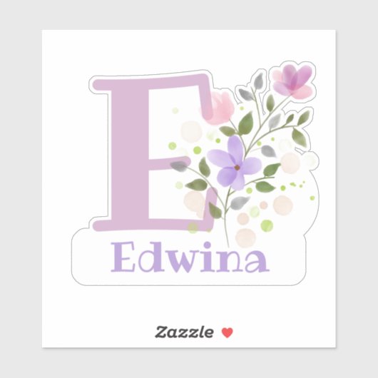 Name Edwina plus Initial mit Blumendesign Aufkleber (Blatt)