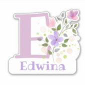 Name Edwina plus Initial mit Blumendesign Aufkleber (Vorderseite)