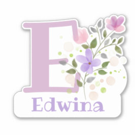 Name Edwina plus Initial mit Blumendesign Aufkleber