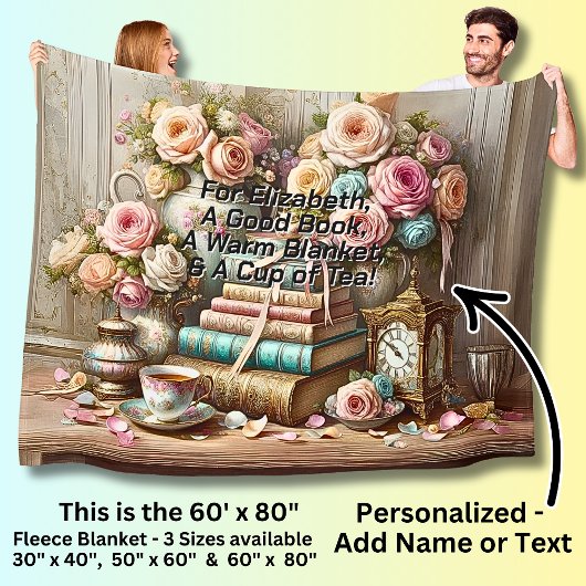 Name, Ein gutes Buch, Tasse Tee, Leser Fleecedecke