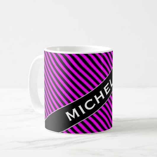 Name + Einfache Fuchsie u. schwarze Kaffeetasse (Vorderseite Links)