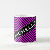Name + Einfache Fuchsie u. schwarze Kaffeetasse (Mittel)