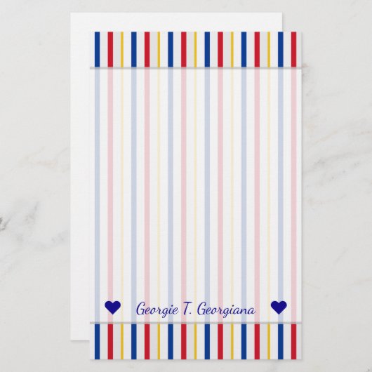 Name + Eishockeyarena Rink-Inspirierte Streifen Briefpapier (Vorne/Hinten)