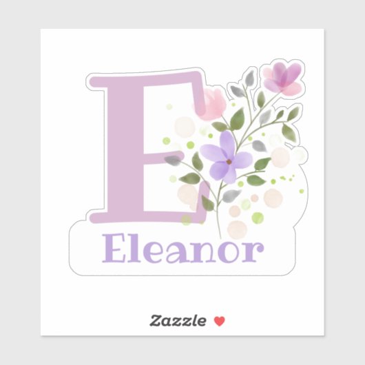 Name Eleanor & Initial mit Blumendesign Aufkleber (Blatt)