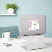 Name Eleanor & Initial mit Blumendesign Aufkleber (Laptop auf Schreibtisch)