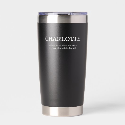 Name Elegant Minimal Schwarz Thermobecher (Vorderseite)