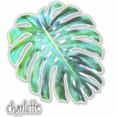 Name Elegant Tropical Leaf Moderne Typografie hinz Aufkleber (Vorderseite)