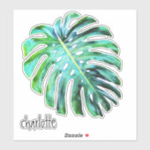 Name Elegant Tropical Leaf Moderne Typografie hinz Aufkleber (Blatt)