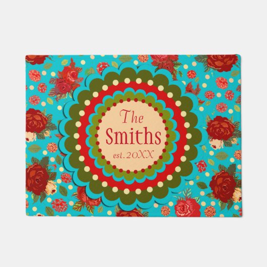Name-elegante Vintage Rosen-Tür-Matte Fußmatte (Vorderseite)