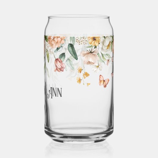 Name, elegante Wasserfarbe Rosa Blütenblüte Tropfe Dosenglas (Links)