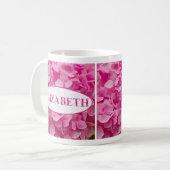 Name "Elizabeth", Pink Hydrangea Blumenschrift Kaffeetasse (Vorderseite Links)
