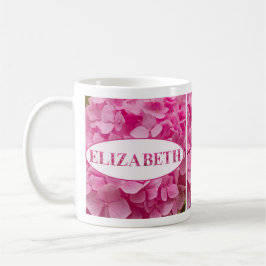 Name "Elizabeth", Pink Hydrangea Blumenschrift Kaffeetasse