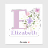 Name Elizabeth plus Initial mit Blumendesign Aufkleber (Blatt)