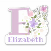 Name Elizabeth plus Initial mit Blumendesign Aufkleber (Vorderseite)