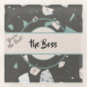 Name | Erdtöne und Grüntöne Terrazzo-Musterboss Glasuntersetzer (Vorderseite)