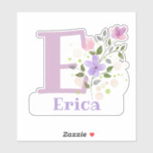 Name Erica plus Initial mit Blumendesign Aufkleber (Blatt)