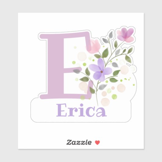 Name Erica plus Initial mit Blumendesign Aufkleber (Blatt)