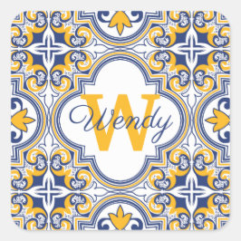 💙 💛 Name + erste Azulejos Quadratischer Aufkleber