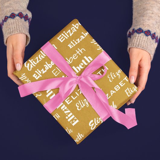 Name Erstmalige Monogram Gold Personalisierte Gesc Geschenkpapier