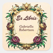 Name Ex Libris hinzufügen Elegantes Jugendstil Quadratischer Aufkleber (Vorderseite)