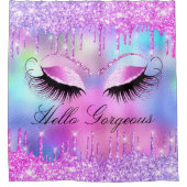Name Eyelashes Bridal Makeup Pink Tropfen Holograp Duschvorhang (Vorderseite)