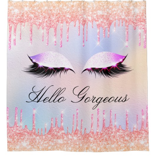 Name Eyelashes Makeup Pink Bride Girly Tropfen Duschvorhang (Vorderseite)