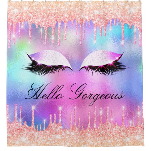 Name Eyelashes Makeup Pink Bride Girly Tropfens Gl Duschvorhang (Vorderseite)
