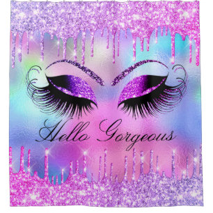 Name Eyelashes Makeup Pink Girly Tropfen Duschvorhang