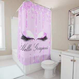 Name Eyelashes Makeup Pink Princes Tropfen Hologra Duschvorhang