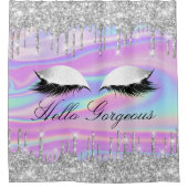 Name Eyelashes Makeup Silver Girly Tropfens Hologr Duschvorhang (Vorderseite)