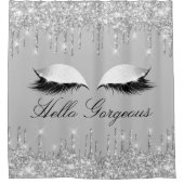 Name Eyelashes Makeup Silver Gray Girly Tropfens Duschvorhang (Vorderseite)