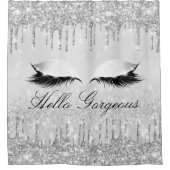 Name Eyelashes Makeup Silver Gray Girly Tropfens Duschvorhang (Vorderseite)