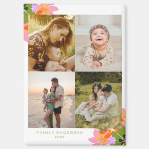 Name Familie 4 Fotos Collage floral süß Magnet