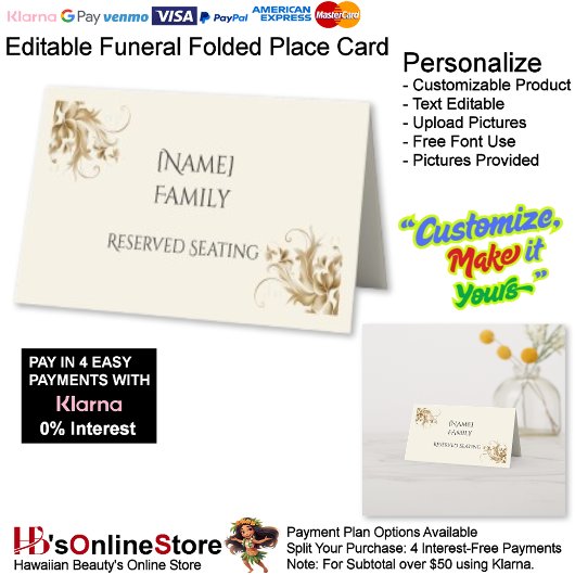 [Name] Family Reserved Seating Memorial Funeral  Platzkarte