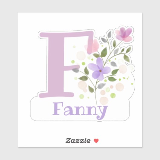 Name Fanny & Initial mit Blumendesign Aufkleber (Blatt)