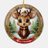 Name Fantastisches Rentier Rustikaler Weihnachtsba Keramik Ornament (Hinten)