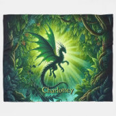 Name, Fantasy Dragon Flying in Green Light Rays Fleecedecke (Vorderseite (Horizontal))