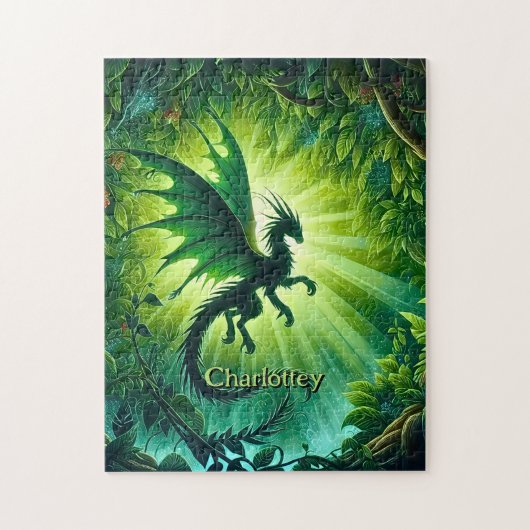 Name, Fantasy Dragon Flying in Green Light Rays Puzzle (Vertikal)