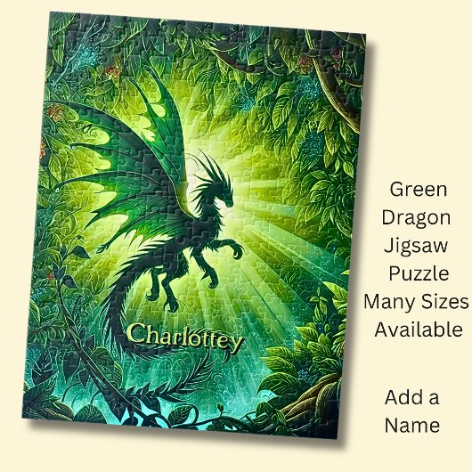 Name, Fantasy Dragon Flying in Green Light Rays Puzzle