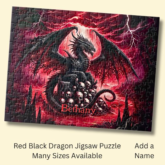 Name, Fantasy-Feuerdrache mit Totenköpfen Puzzle