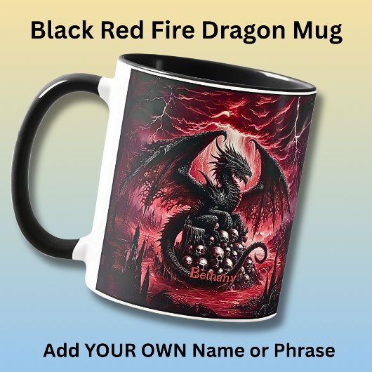 Name, Fantasy-Feuerdrache mit Totenköpfen  Tasse