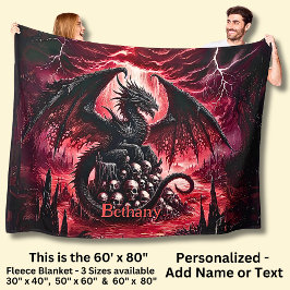 Name, Fantasy Fire Dragon with Skulls Fleecedecke