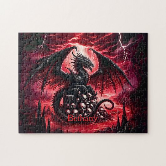 Name, Fantasy Fire Dragon with Skulls  Puzzle (Horizontal)