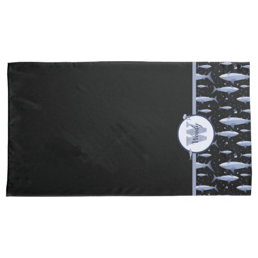 Name + Farbe für Monogramm | Schwarz & Blau Kissenbezug (Vorderseite-Rechts)