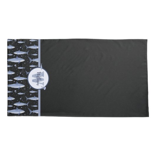 Name + Farbe für Monogramm | Schwarz & Blau Kissenbezug (Rückseite-Links)