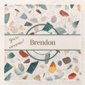 Name, farbenfroh texturierte große Chip Mosaik Ter Glasuntersetzer (Vorderseite)