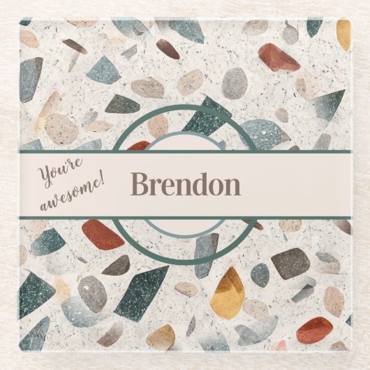 Name, farbenfroh texturierte große Chip Mosaik Ter Glasuntersetzer (Vorderseite)