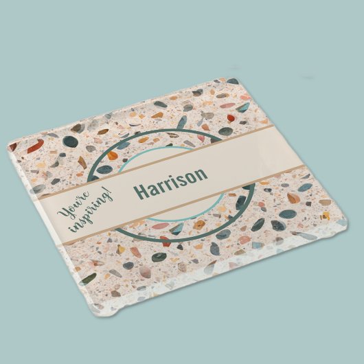 Name, farbenfrohe kleine Chips Mosaik Terrazzo Mus Glasuntersetzer