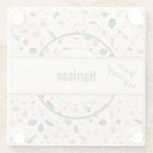 Name, farbenfrohe kleine Chips Mosaik Terrazzo Mus Glasuntersetzer (Rückseite)