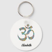 Name, farbiges Om Symbol 2" Rundaluminium Schlüsselanhänger (Vorderseite)
